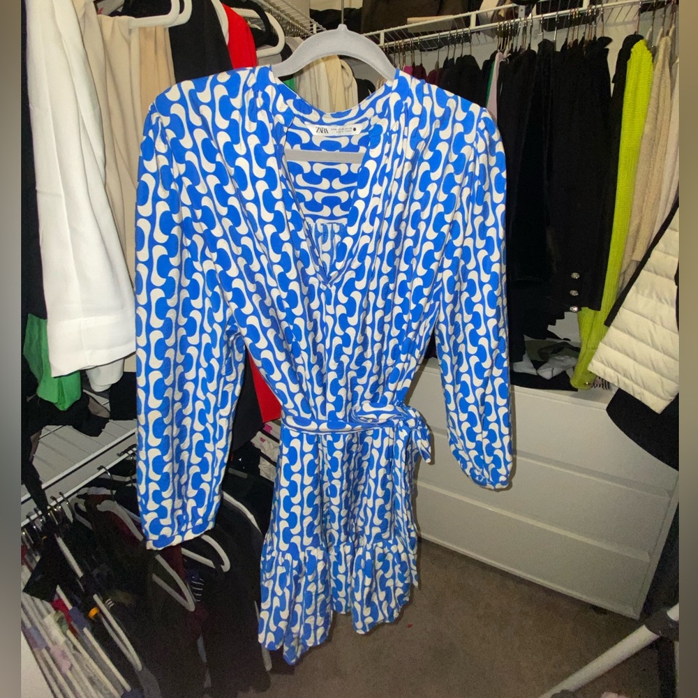 Zara Short Blue & White Dress, Medium